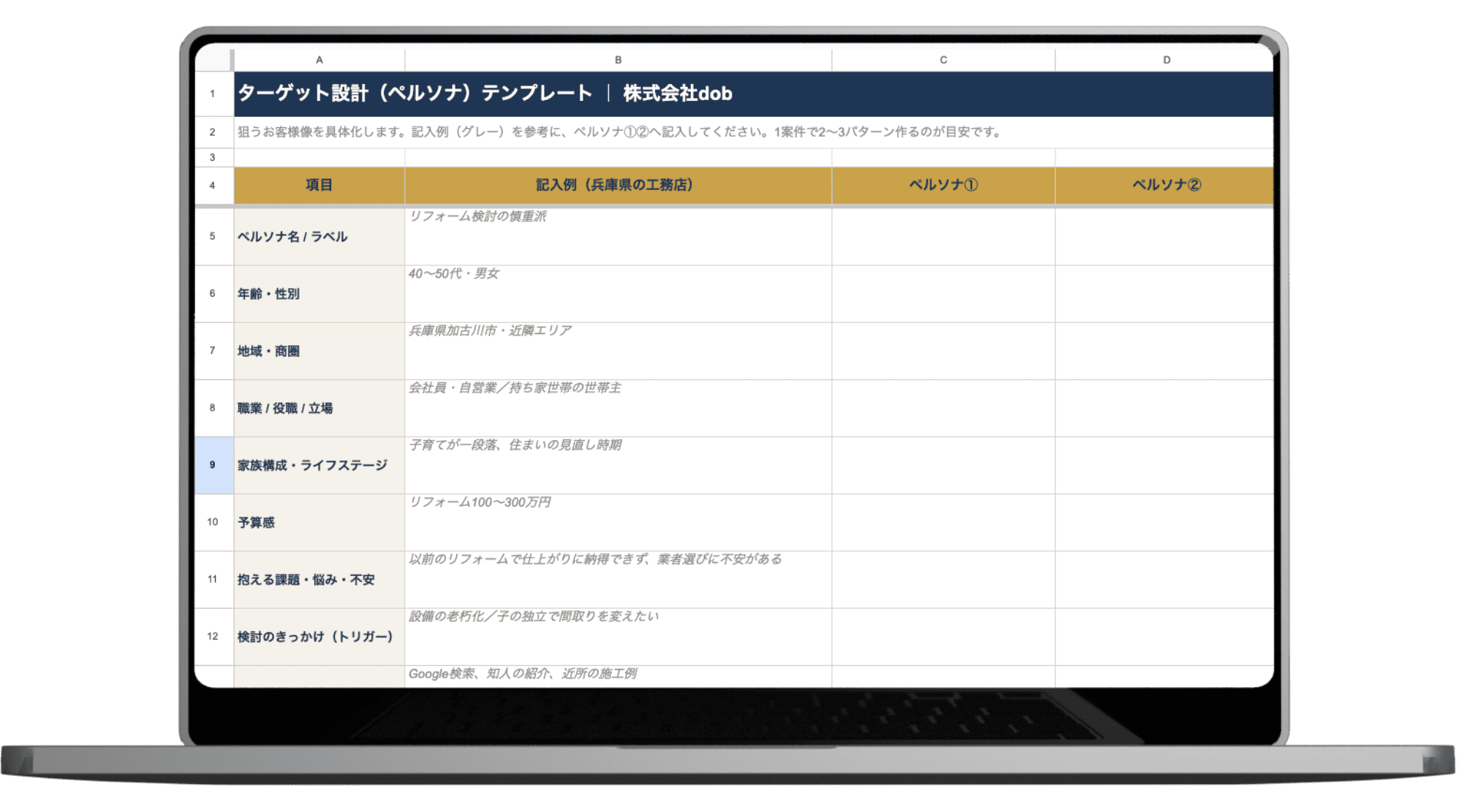 dobのターゲット設計シートの例