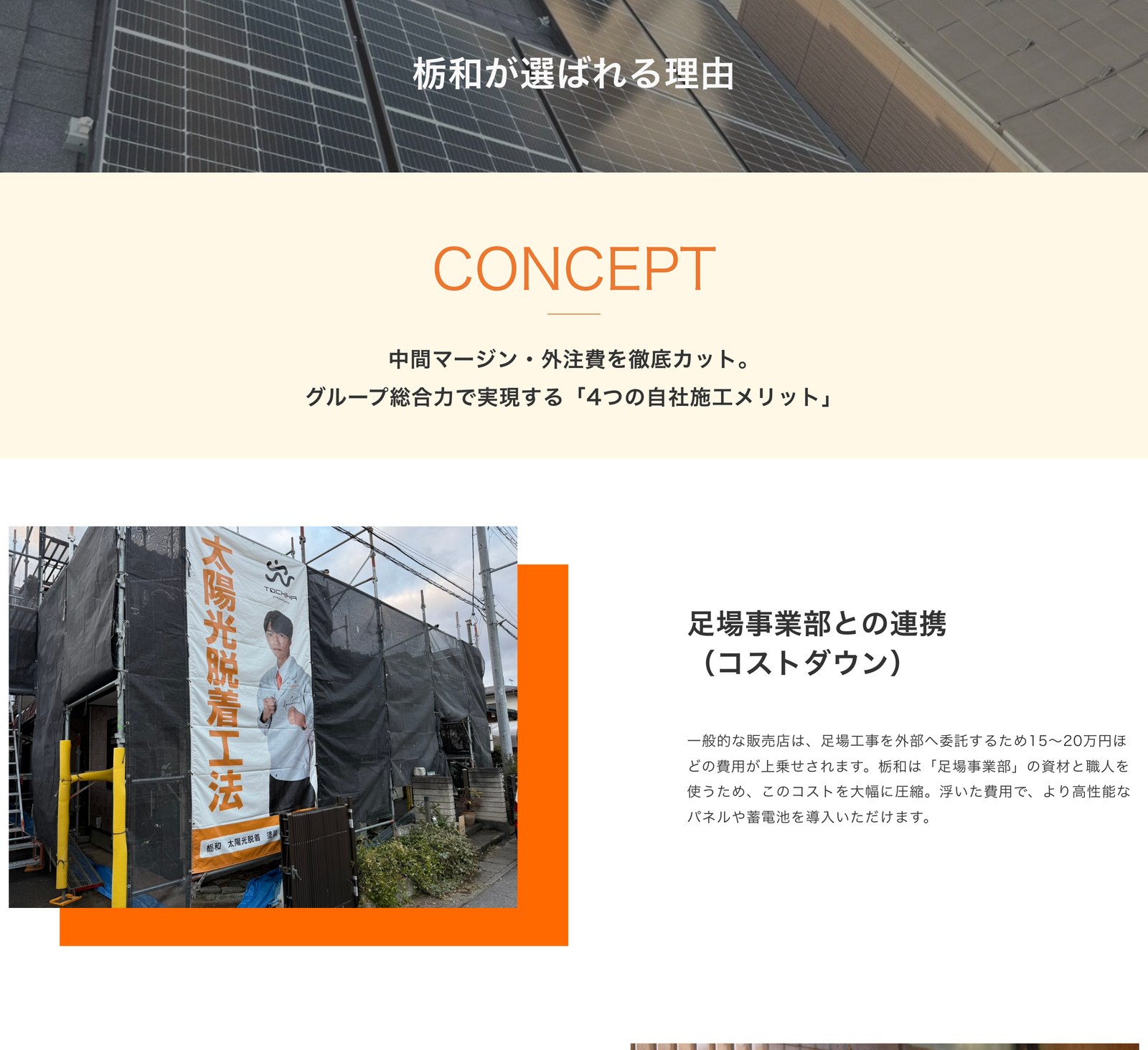 自社施工の内訳を4つに分けて示したページ